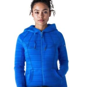 Athleta Striped Strength Hoodie Activewear Fitness in Macaw Blue XL EUC
